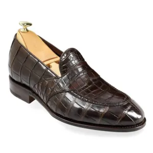 6 CM/2.36 Inches CMR CHAMARIPA Men's Handcrafted Brown Alligator Leather Penny Loafers