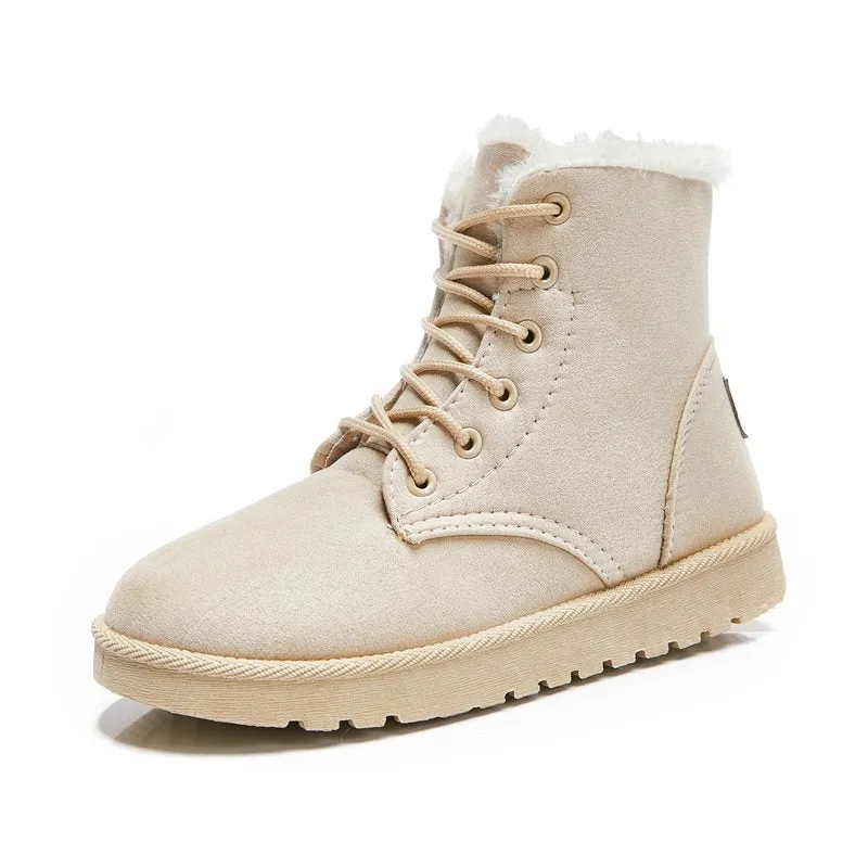 Female Soft Waterproof Suede Moccasins Martin Ankle Boots Winter Snow Boots Inside Faux Fur