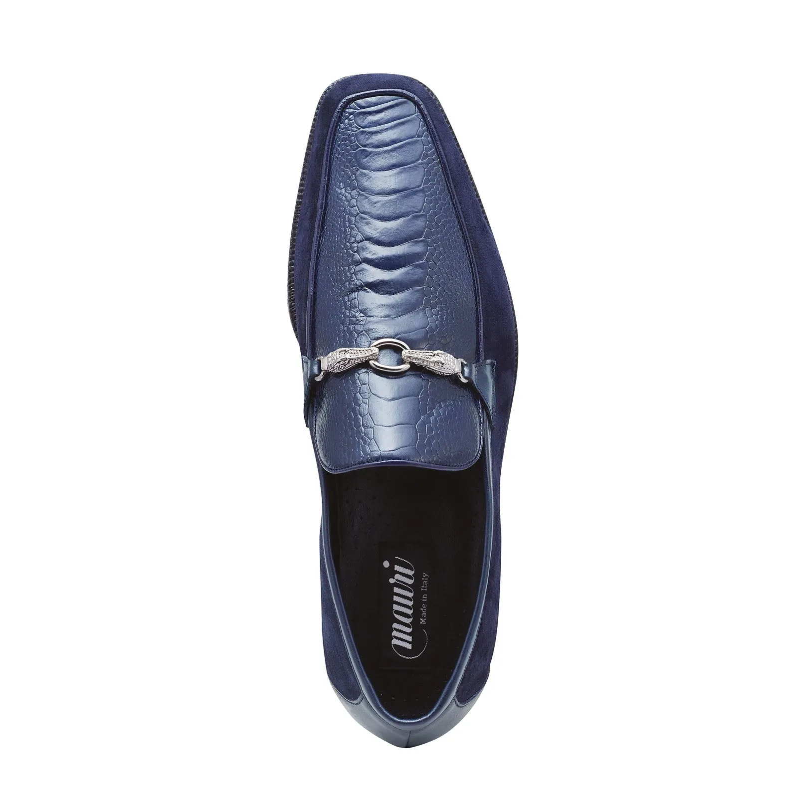 Mauri Priest 4800 Men's Shoes Wonder Blue Ostrich Leg / Suede / Calf-Skin Leather Horsebit Loafers (MAS5259)