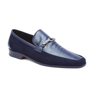 Mauri Priest 4800 Men's Shoes Wonder Blue Ostrich Leg / Suede / Calf-Skin Leather Horsebit Loafers (MAS5259)