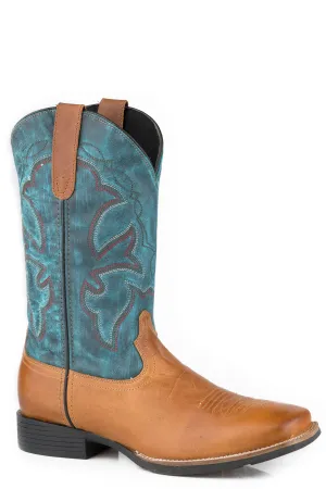 MENS TAN VAMP WITH BLUE LEATHER SHAFT