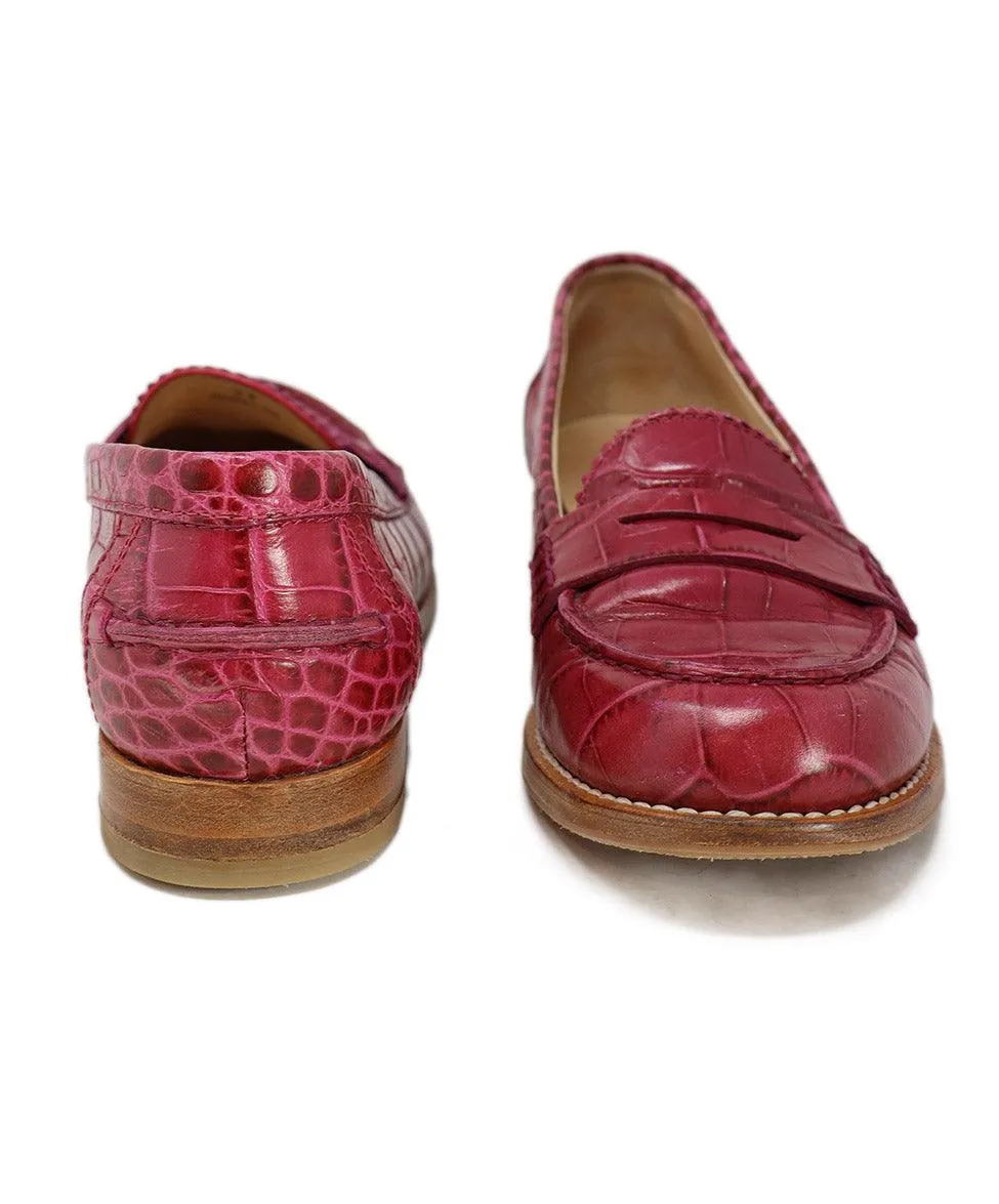 Tod's Fuchsia Crocodile Leather Loafers sz 7