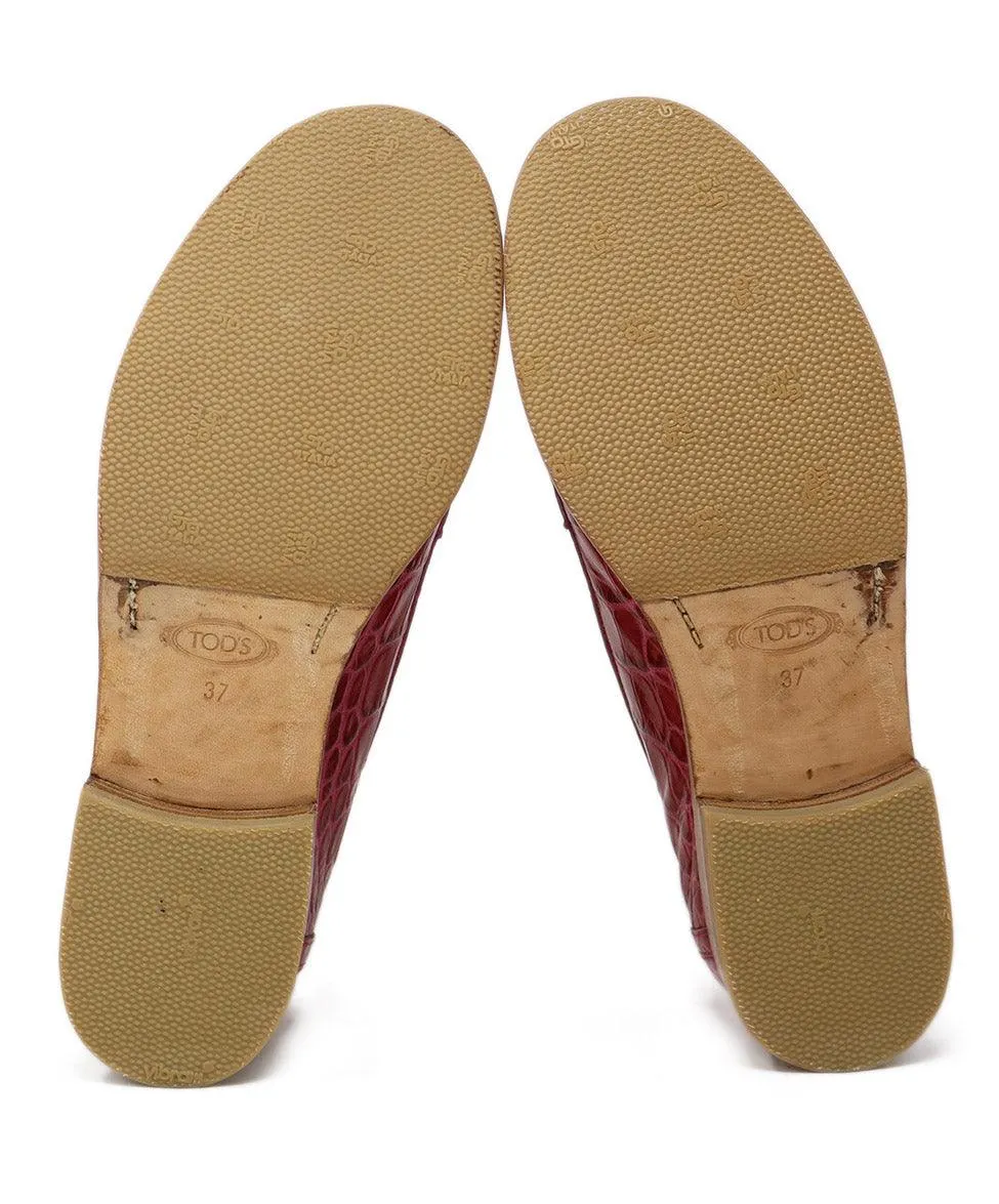 Tod's Fuchsia Crocodile Leather Loafers sz 7