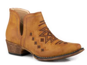 WOMENS SNIP TOE TAN WITH AZTEC EMBROIDERY