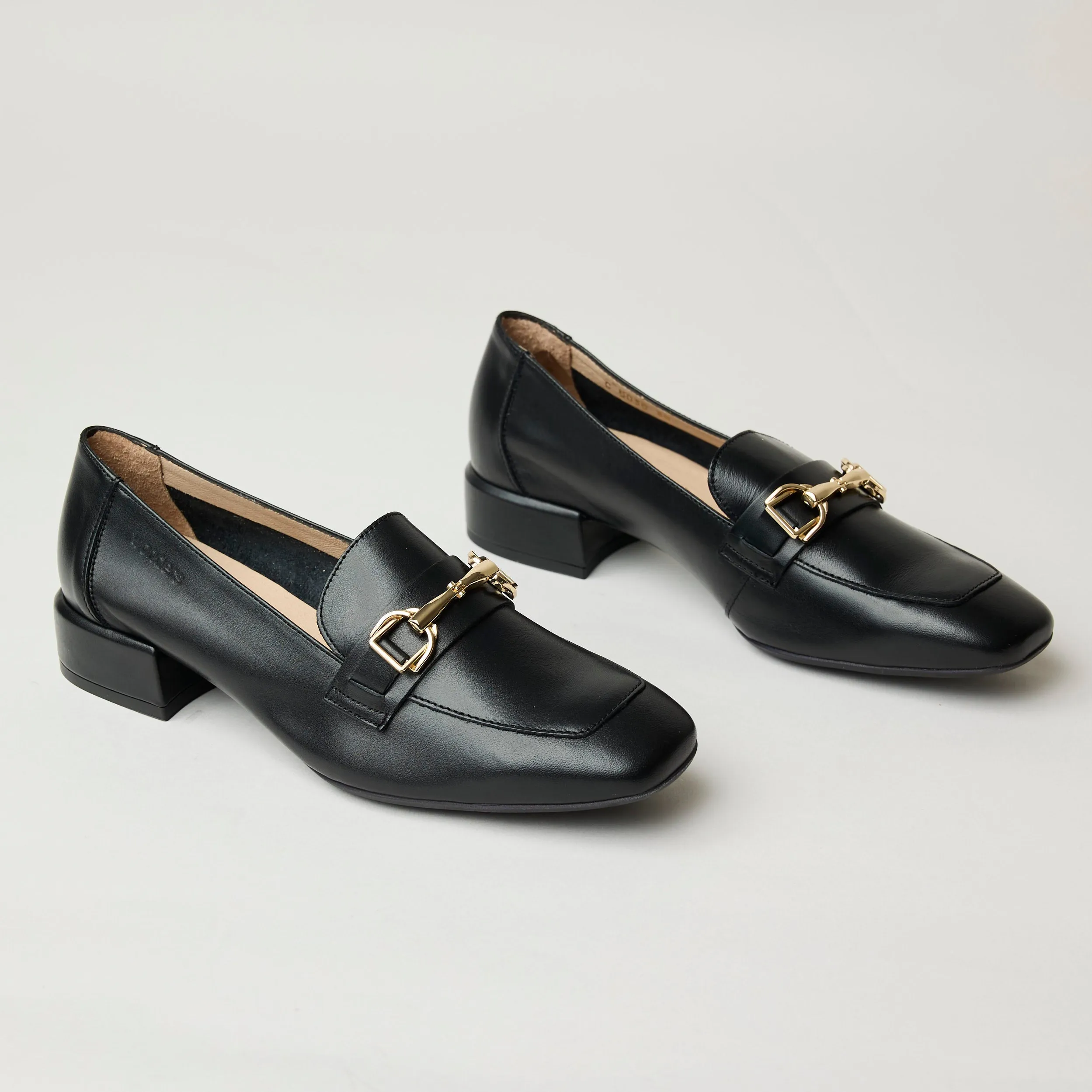 Wonders Black Leather Loafers