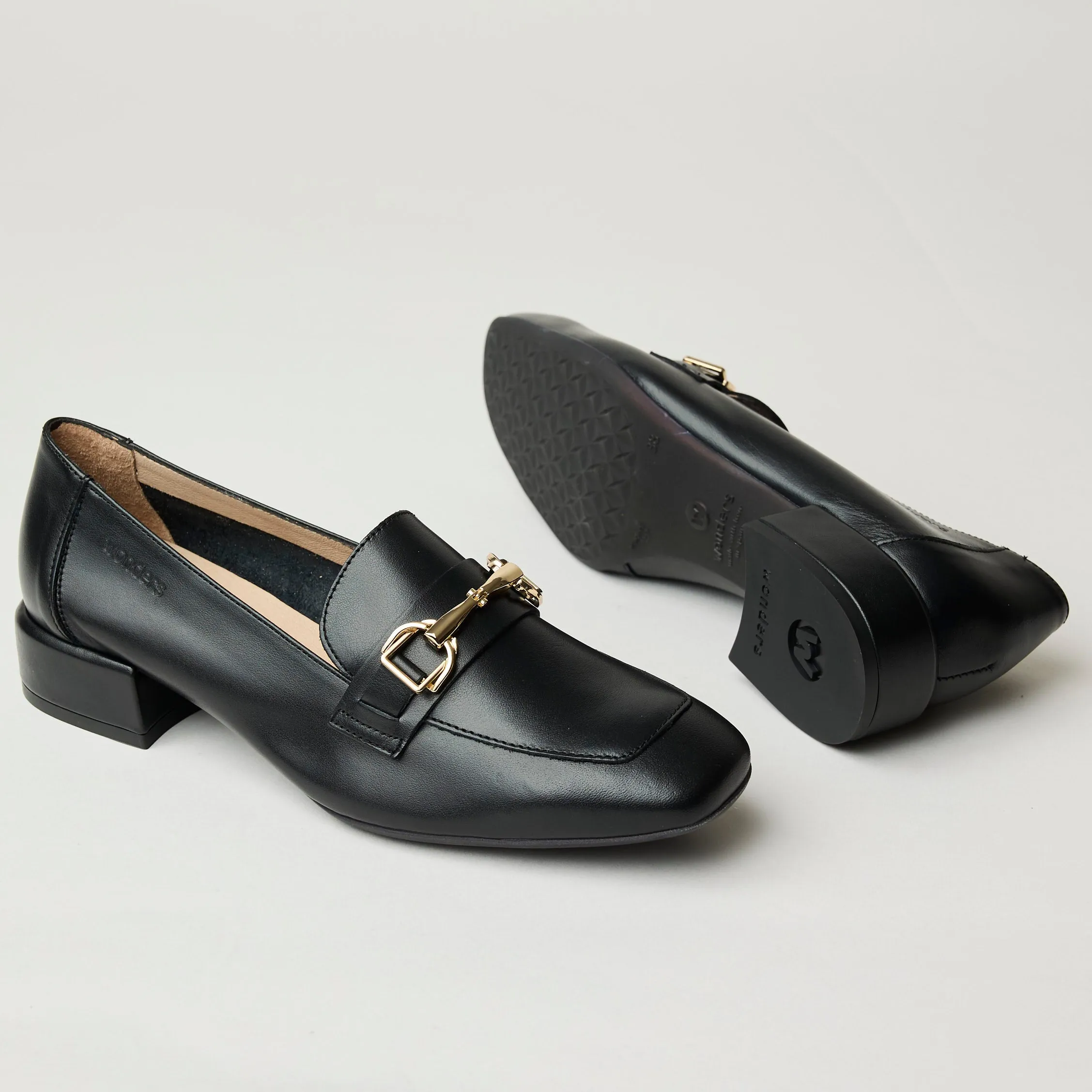 Wonders Black Leather Loafers
